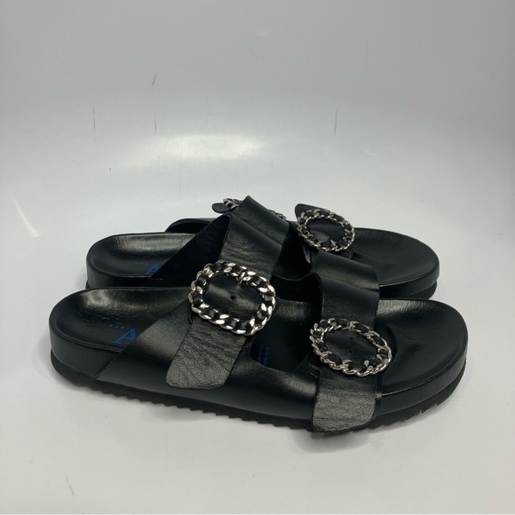 Antenora black 2 strap sandals slides bling buckles size 38 - Picture 1 of 7